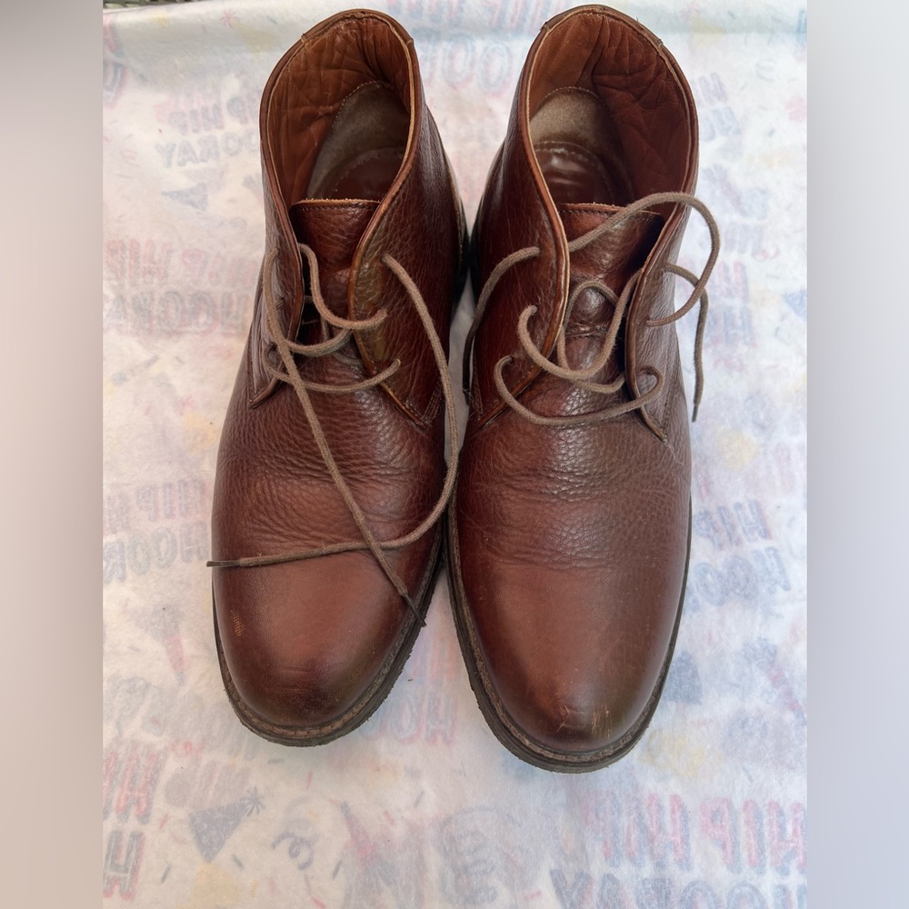 Johnston & Murphy Mens 10.5 Dark Brown Lace Ankle Boots Sheepskin Leather Shoes